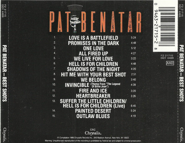 Best Shots - Pat Benatar (1990) (Used)