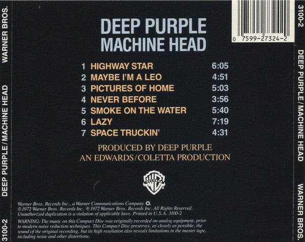 Machine Head - Deep Purple (1987) (Used)