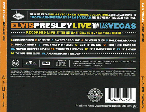 Live From Las Vegas - Elvis Presley (2005) (New)