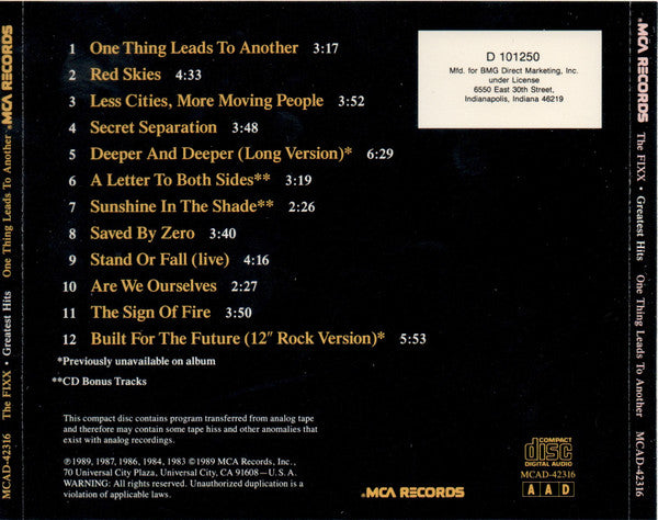 Greatest Hits - One Thing Leads To Another - The Fixx (1989) (Used)