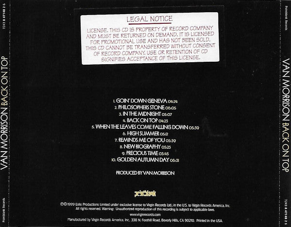 Back On Top - Van Morrison (1999) (Used)