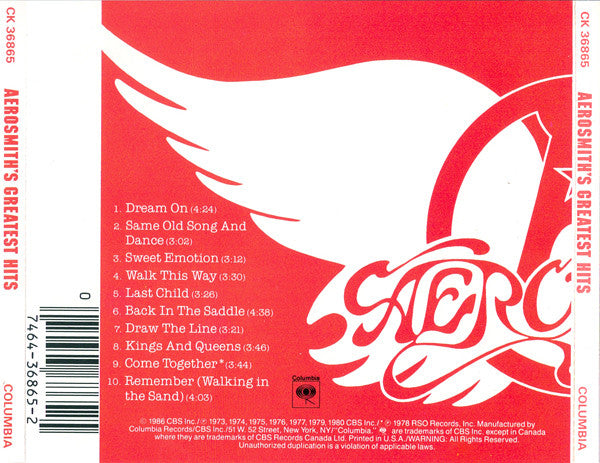 Aerosmith's Greatest Hits - Aerosmith (1986) (Used)