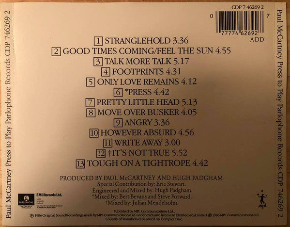 Press To Play - Paul McCartney (-) (Used)