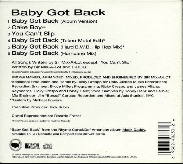 Baby Got Back - Sir Mix-a-Lot (1992) (Used)
