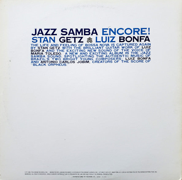 Jazz Samba Encore! - Stan Getz, Luiz Bonfá (1981) (Used)