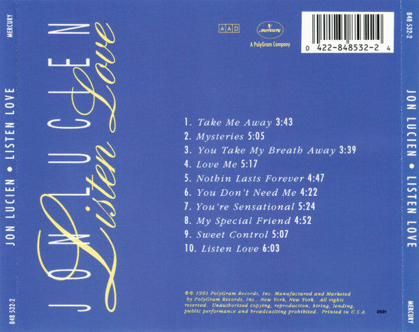 Listen Love - Jon Lucien (1991) (Used)