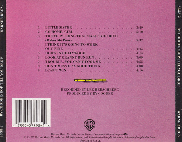 Bop Till You Drop - Ry Cooder (1986) (Used)