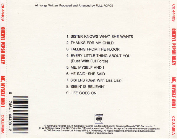 Me Myself And I - Cheryl Pepsii Riley (1988) (Used)