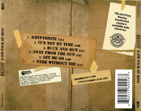 A Six Pack Of Hits - 3 Doors Down (2008) (Used)