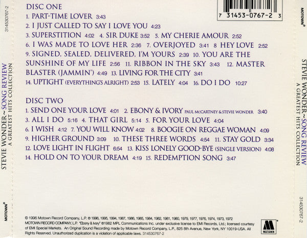 Song Review (A Greatest Hits Collection) - Stevie Wonder (1996) (Used)