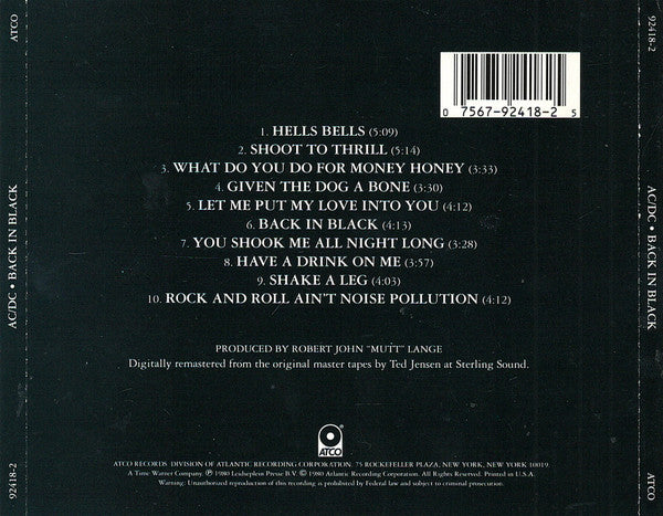 Back In Black - AC/DC (1995) (Used) CD ph
