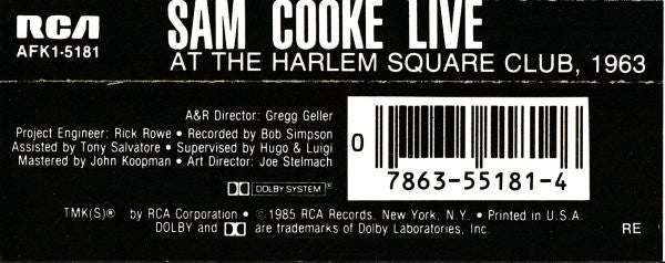 Live At The Harlem Square Club 1963 - Sam Cooke (1985) (Used)