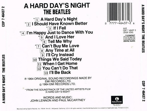 A Hard Day's Night - The Beatles (1987) (Used)