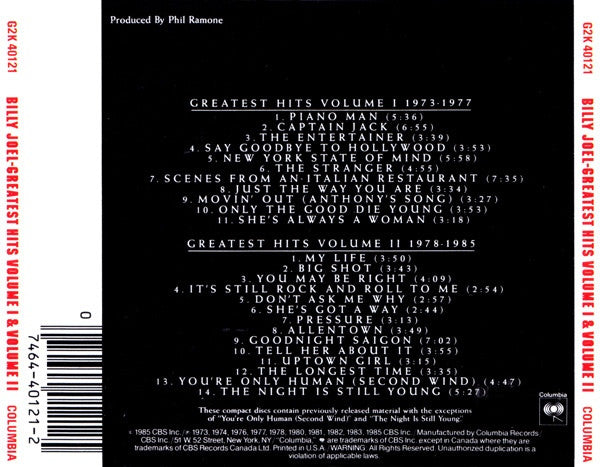 Greatest Hits Volume I & Volume II - Billy Joel (-) (Used)