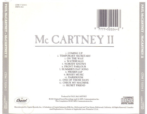 McCartney II - Paul McCartney (1987) (Used)