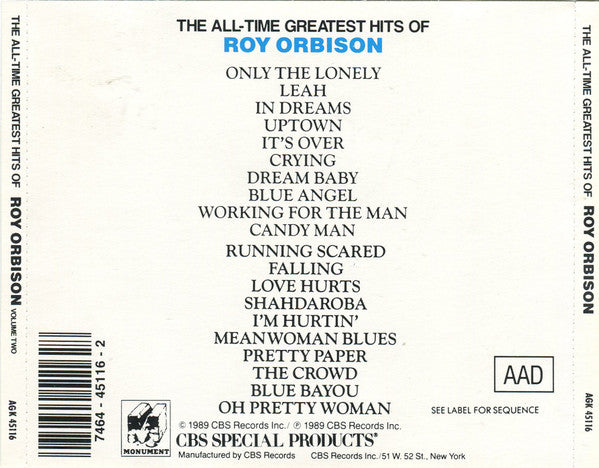 The All-Time Greatest Hits Of Roy Orbison - Roy Orbison (1989) (New)